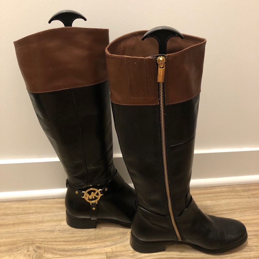 Michael Kors two tone Preston boots brown black